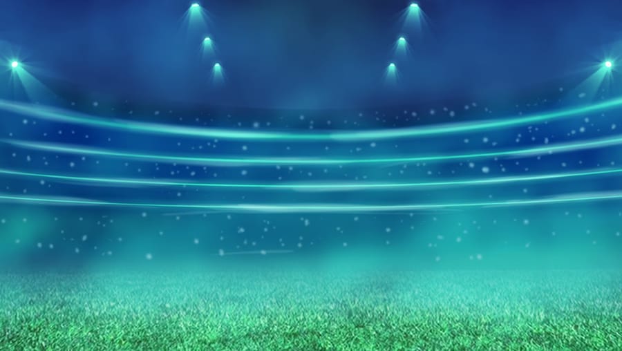 Motyw gry Stadion Świateł: pusty stadion nocą oświetlony przez maszty reflektorów